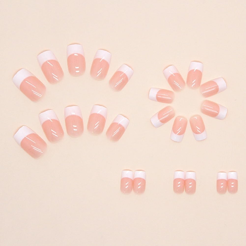 White French Tip Press on Fake Nails Medium Square Nail Press ons Nude False …