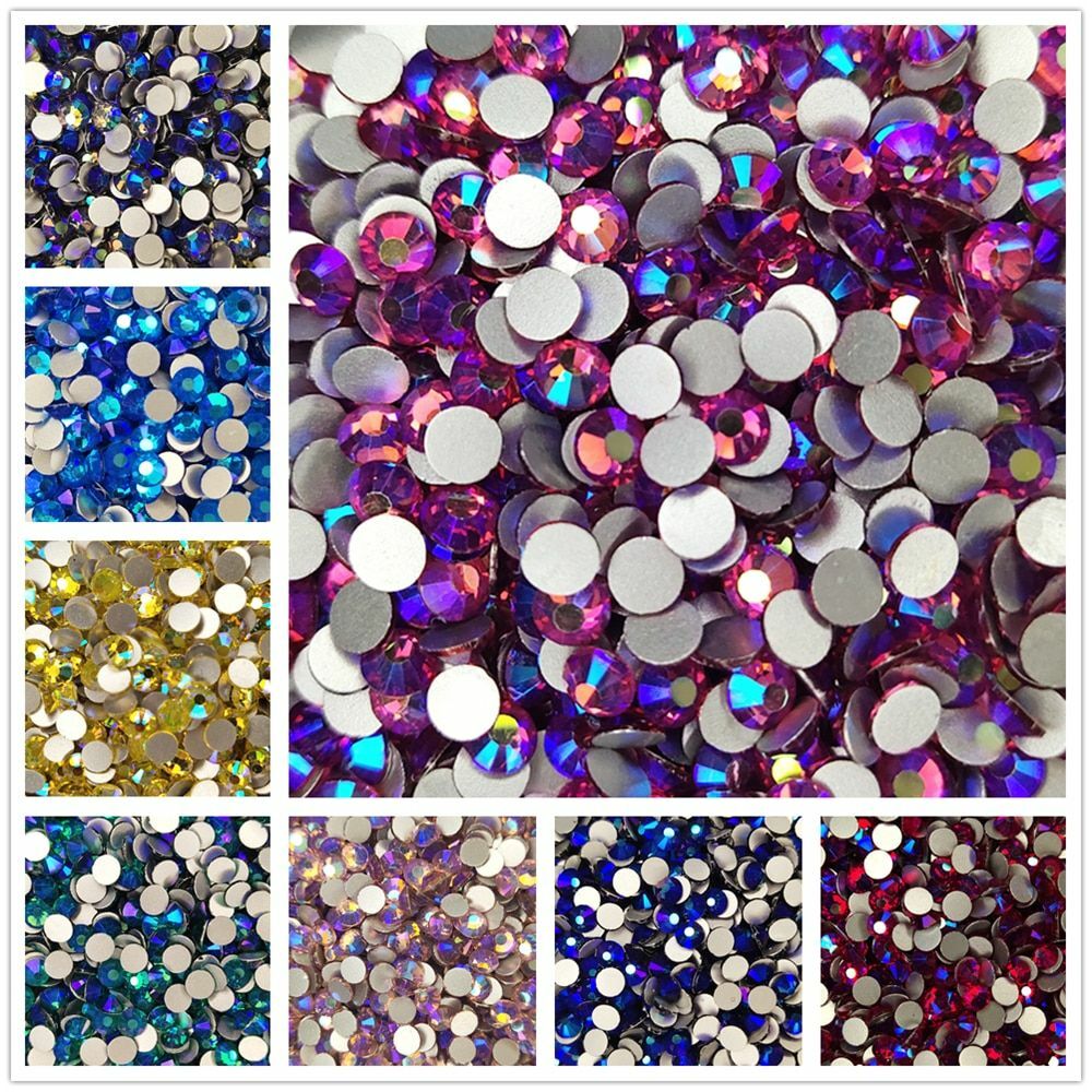 830pcs Luminous Neon Flatback Crystals SS6-SS20 Glue On Fluorescent Rhinestones