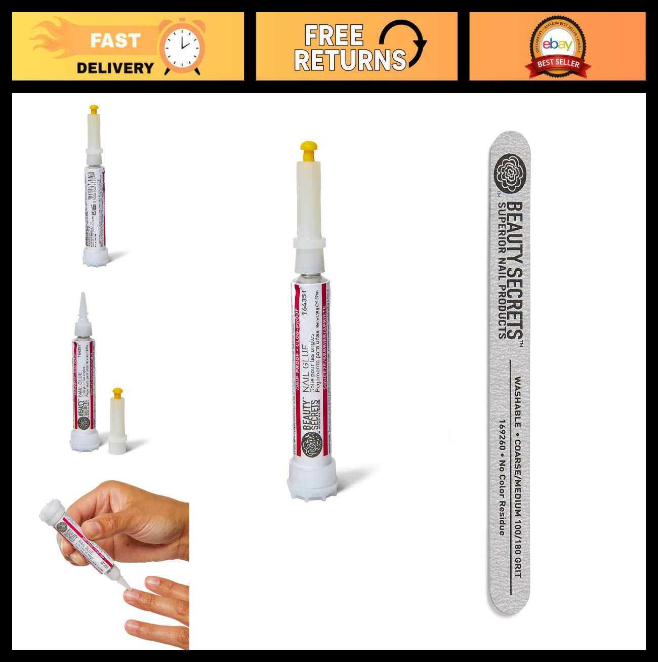 Drip & Clog Proof Nail Glue 1 Pack + Zebra Cushion Nail File 180/100 Grit