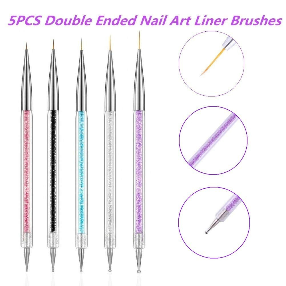 5 Pcs Nail Art Liner Brushes, Dual-ended Nail Art Point Drill Drawing Brush P…
