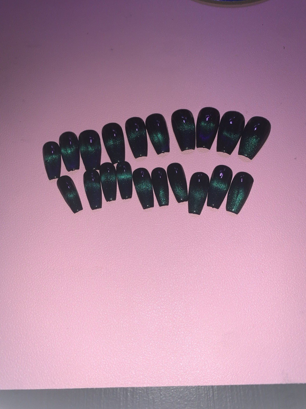 Handmade Green Cateye French tip Press-On Nails With Nail Care Kit!! Set of 20