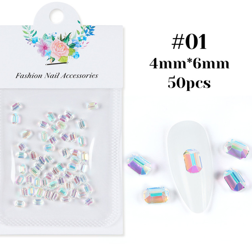 50PCS 6MM Rectangular Octagon Rainbow Rhinestone Nail Art Phone Case Shoes Decor