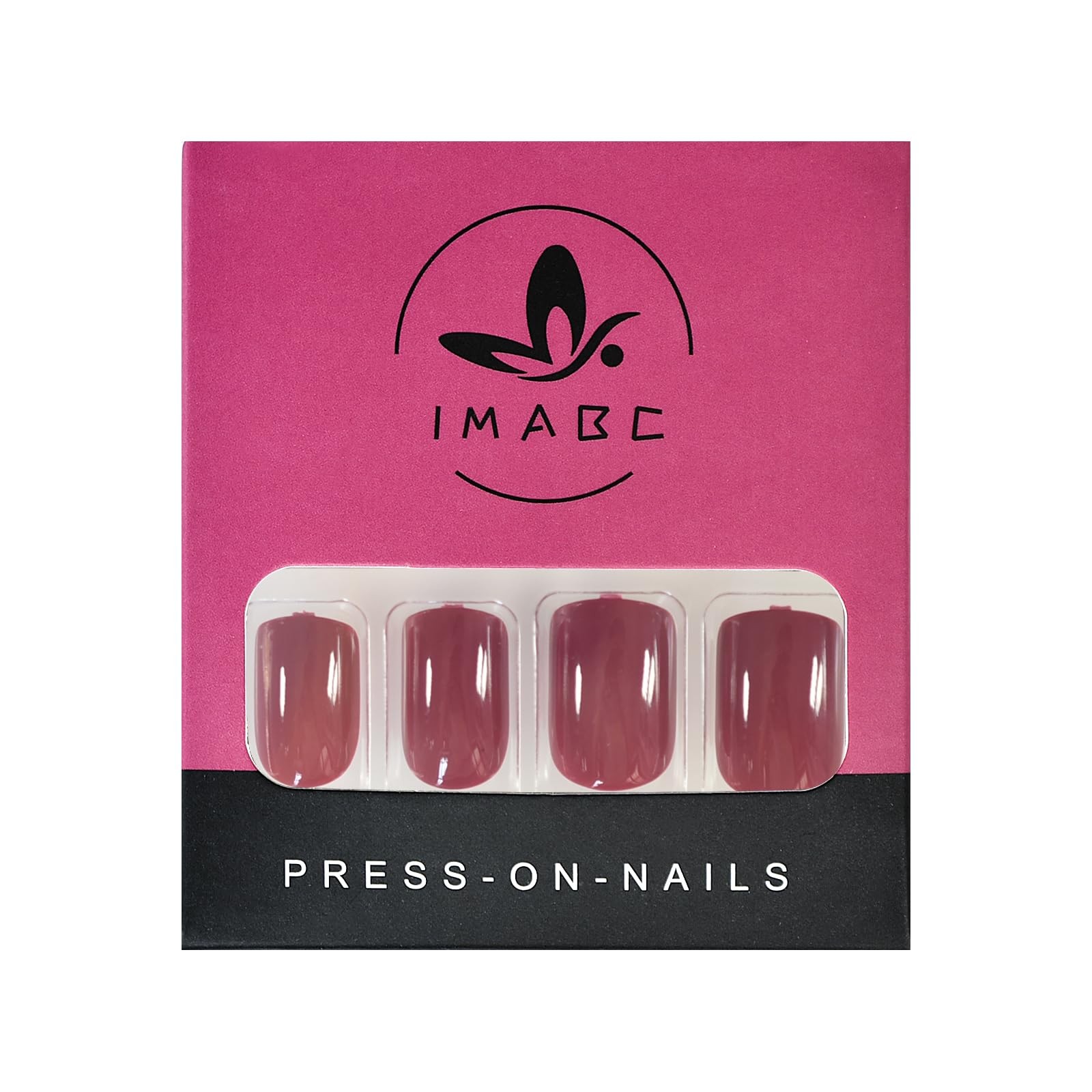 Glossy Finished Dark Rose Pink Press On Nails Medium Length Squoval Girls Nai…