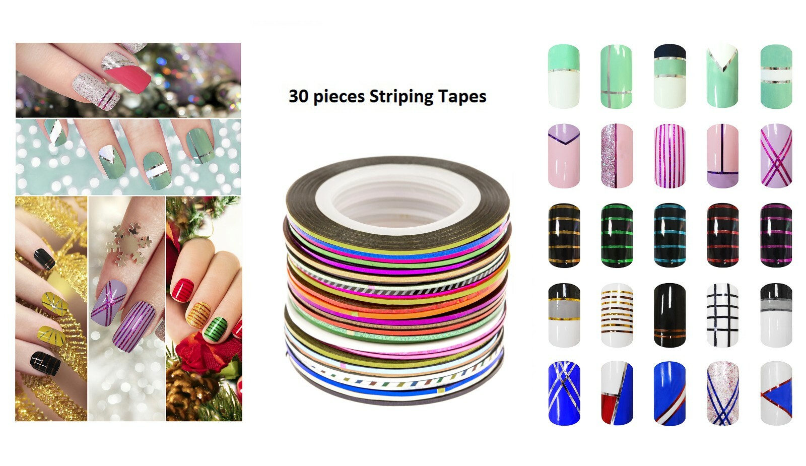 50pcs Nail Art Kit: Dotting Tool, Detail Liner Acrylic Gel Brush, Striping Tapes