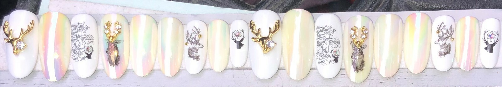Aurora nails with Deer heads – press on nail set- (Set of 18 sizes 0-8)