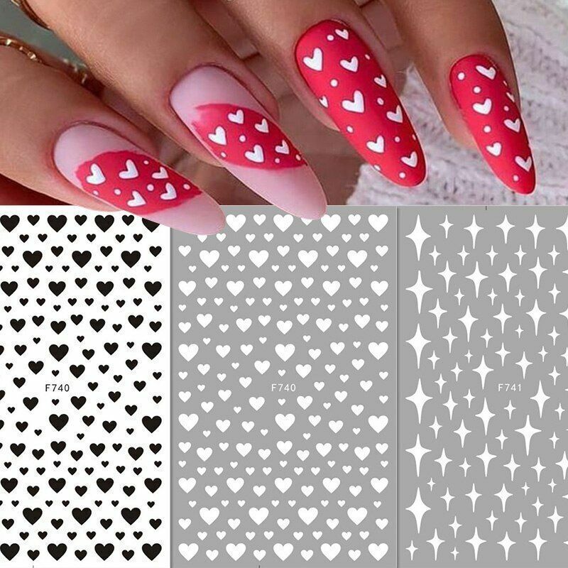3D Nail Art Stickers Decals Transfers Valentines Day Love Hearts Stars NS44