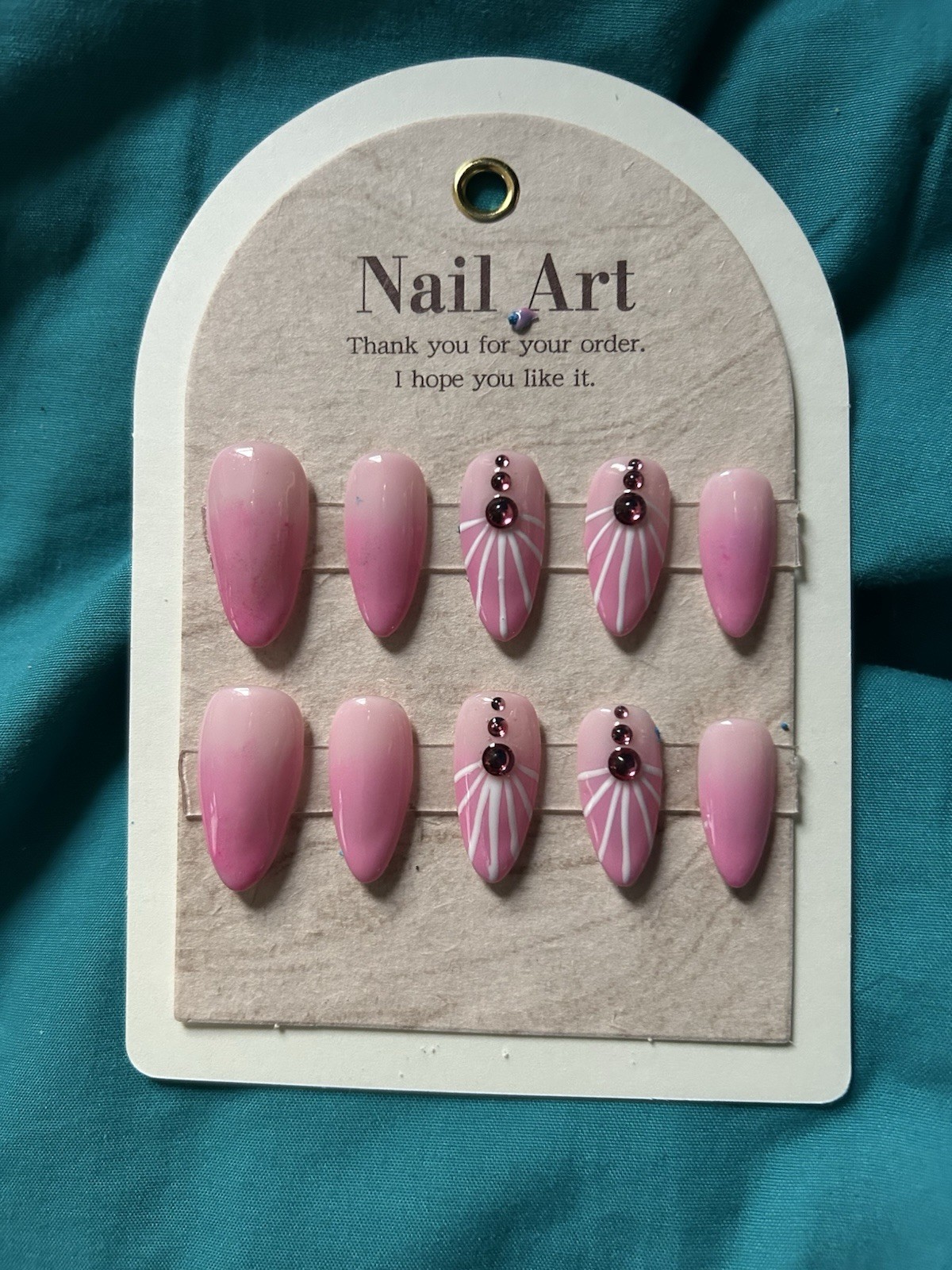Z NAILZ! Handmade L Almond Pink Ombre’ W/2 Feature Nails Press On Nails