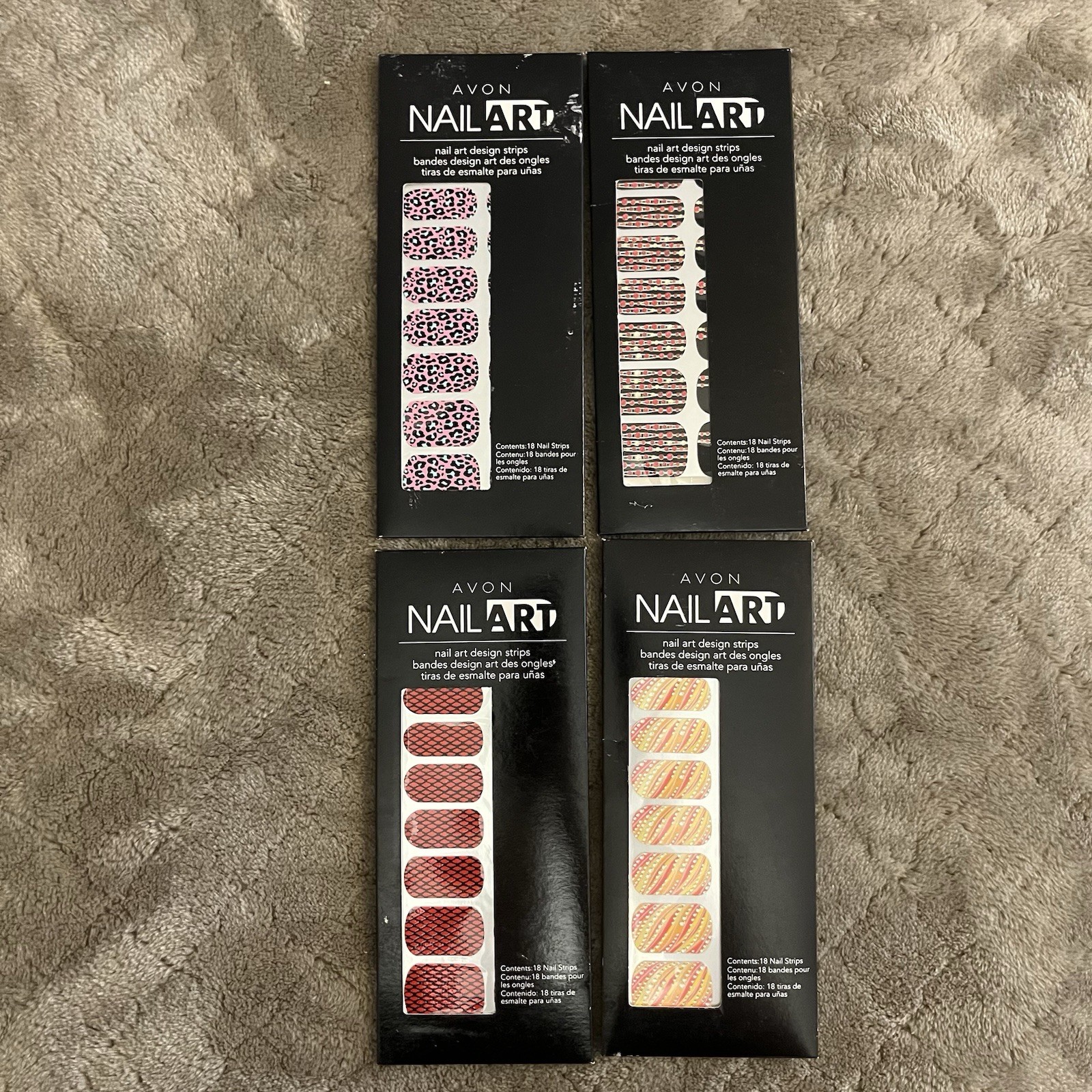 NEW 4x AVON Nail Art Design Strips 18 per package orange/pink/yellow black/red +