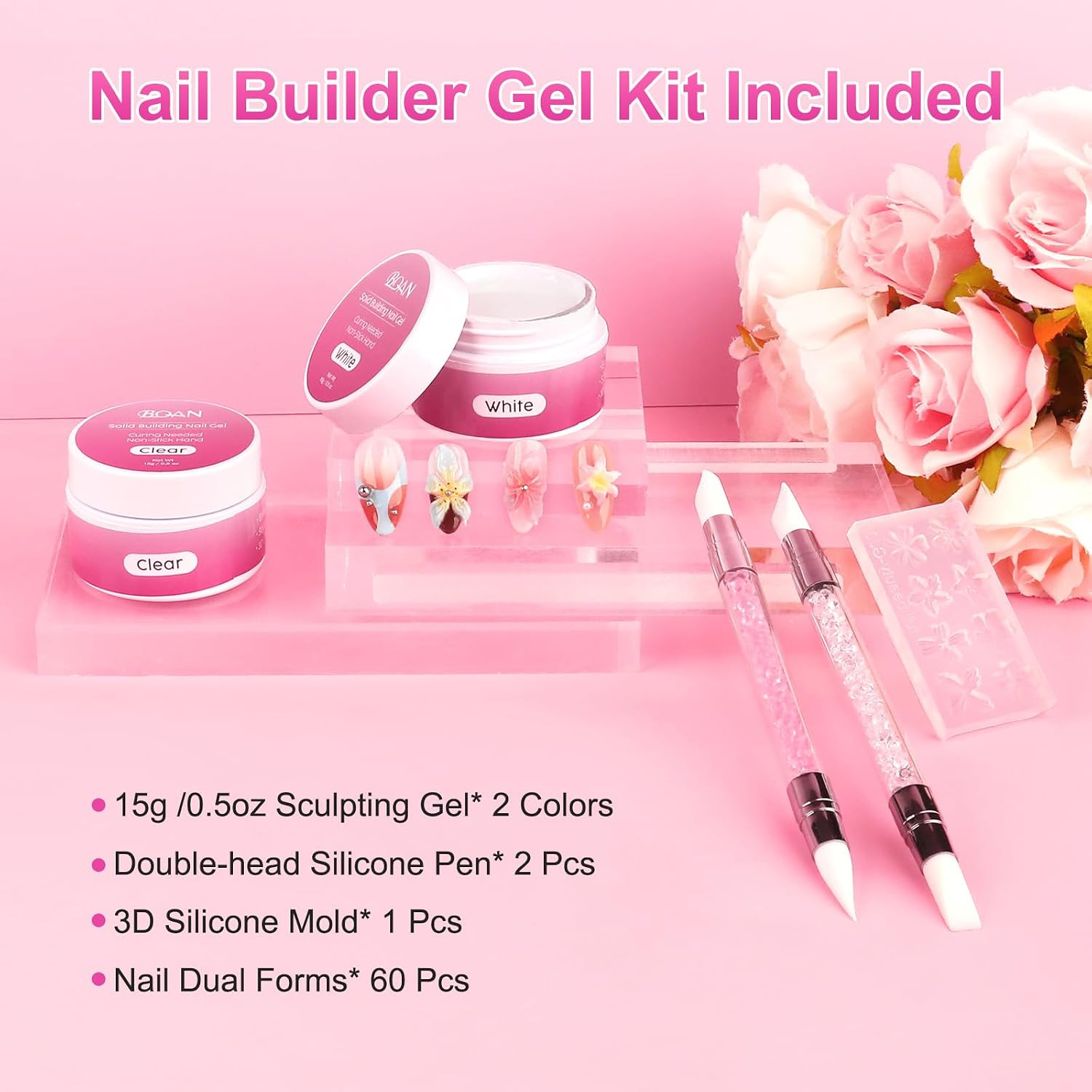3D Sculpting Gel for Nail Art 2Pcs, White & Clear Solid Builder Gel | Non-Sticky