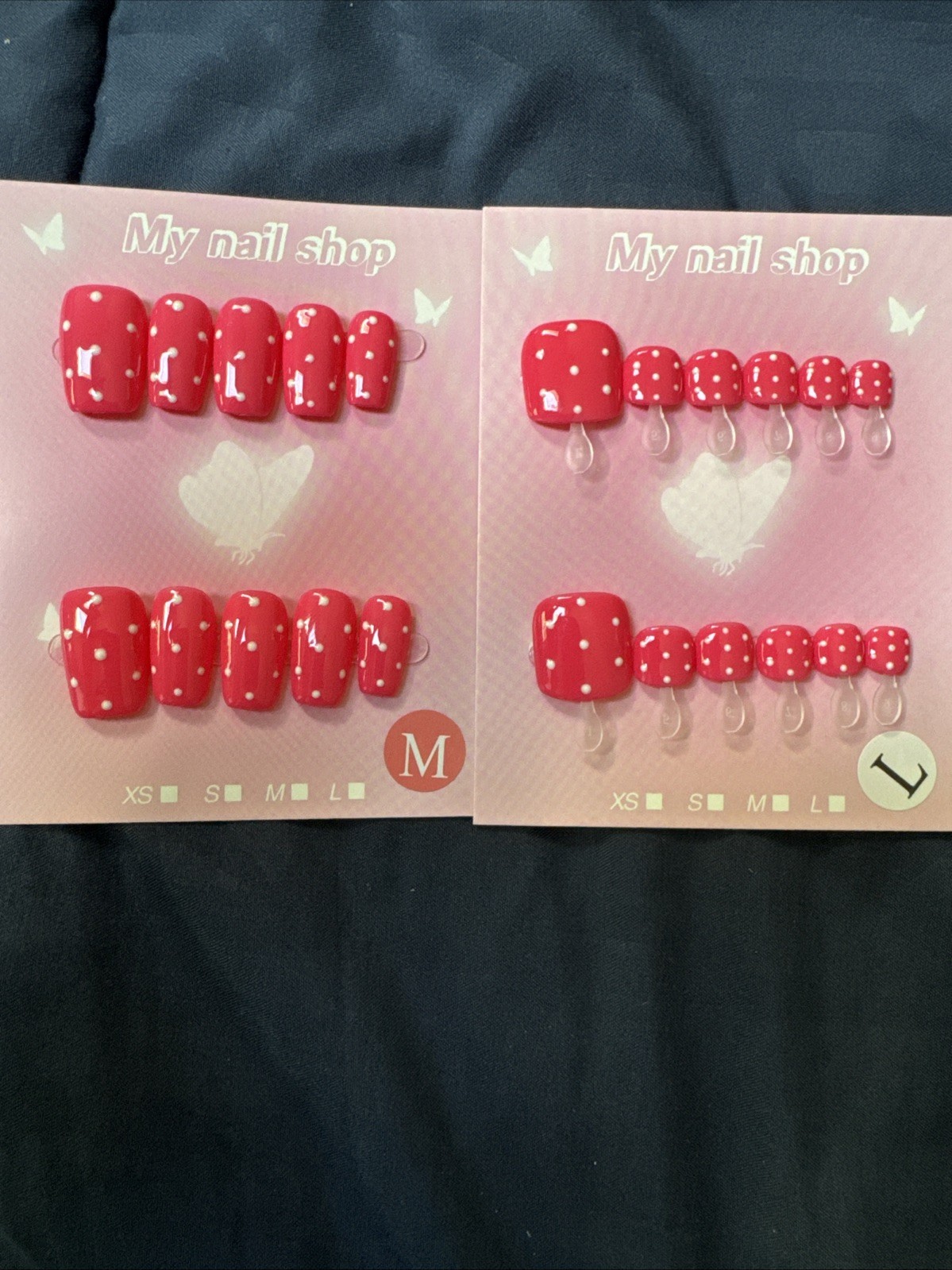 Handmade Short Square Press On Nails & Matching Toes Set Medium And L Size