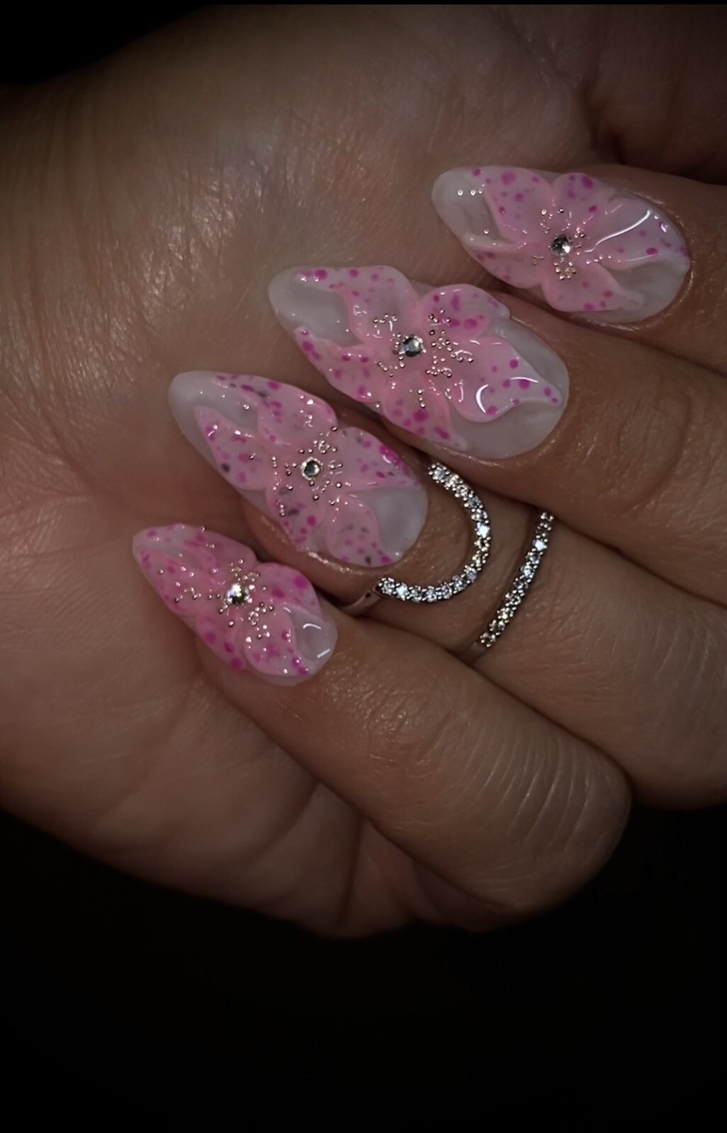 Handmade Jelly 3D Flower Press on Nails,Size Medium, Length Medium,Almond Shape