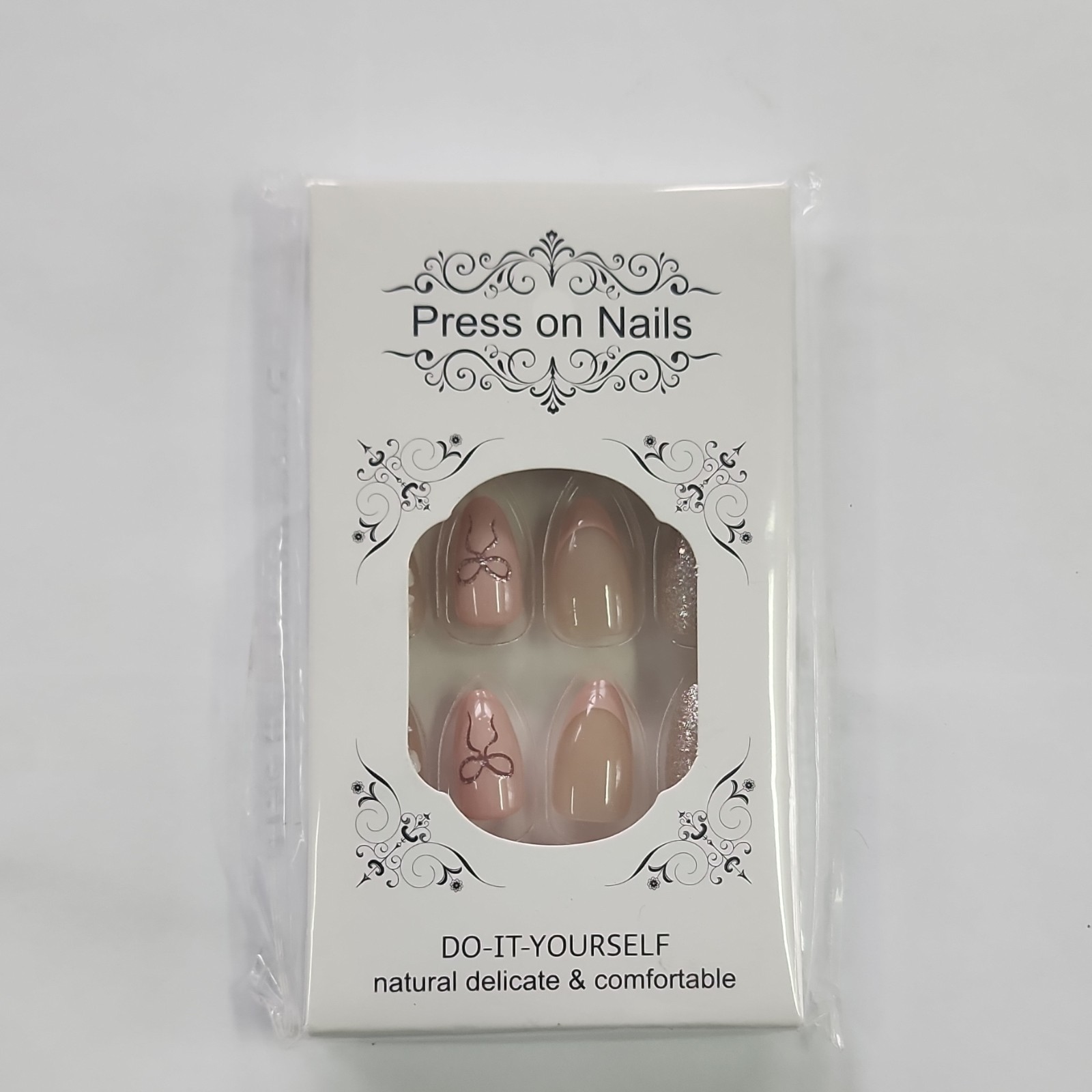 Gifiky Press-On Nails Pink Nude Shiny Oval Full Cover Pre-Designed 24PCS GI-161