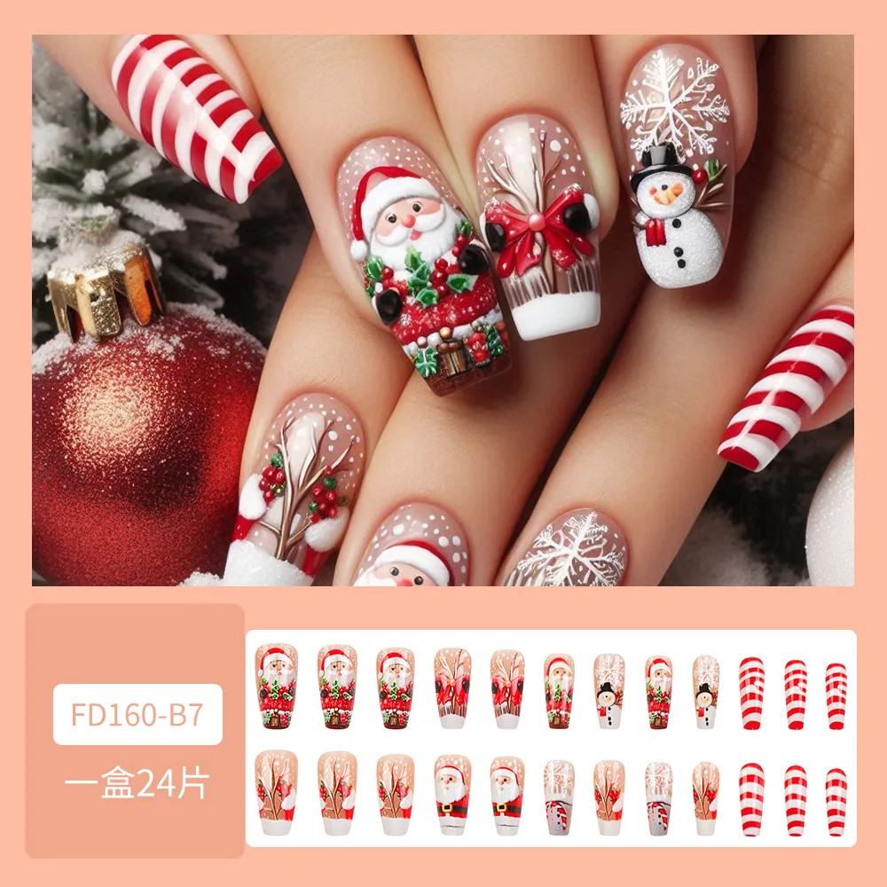 2026 Christmas Red Snow Deer Long Press On Nails