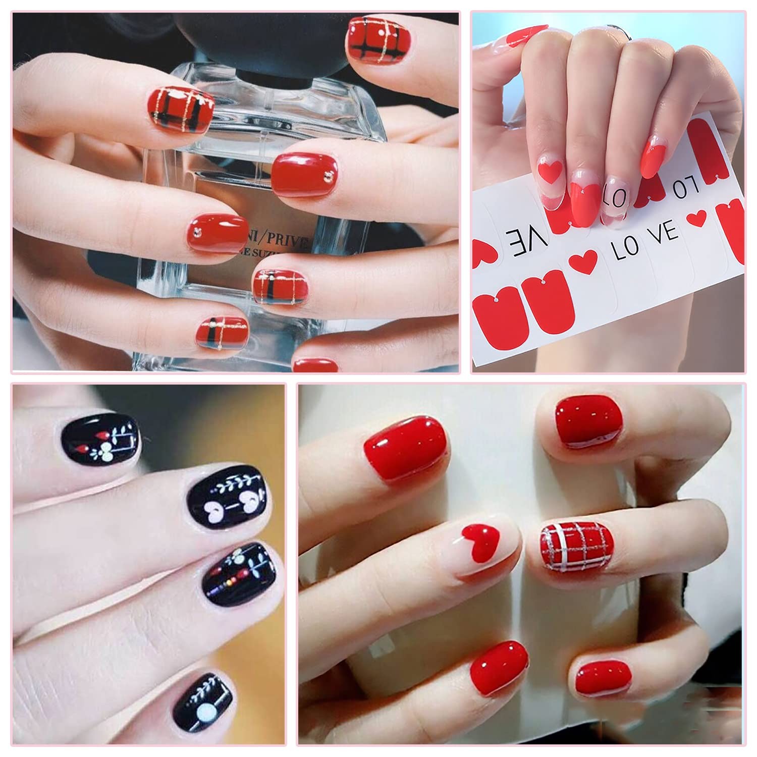 24 Sheets Valentine’s Day Nail Wraps for Women Stick On Nail Polish Strips Ge…