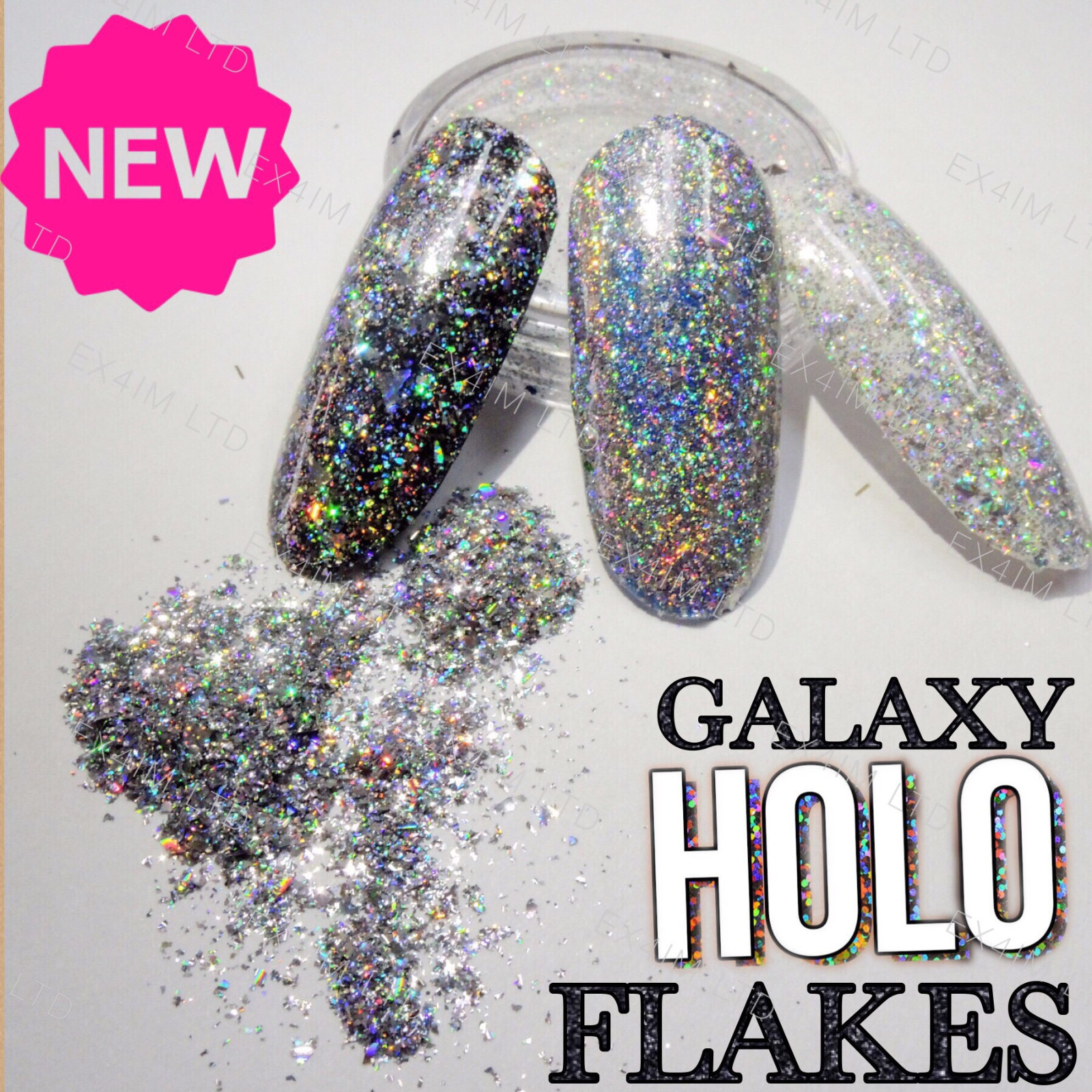 Aurora Chameleon Nail Flakes Transparent White Rainbow Unicorn Mirror Powder UK