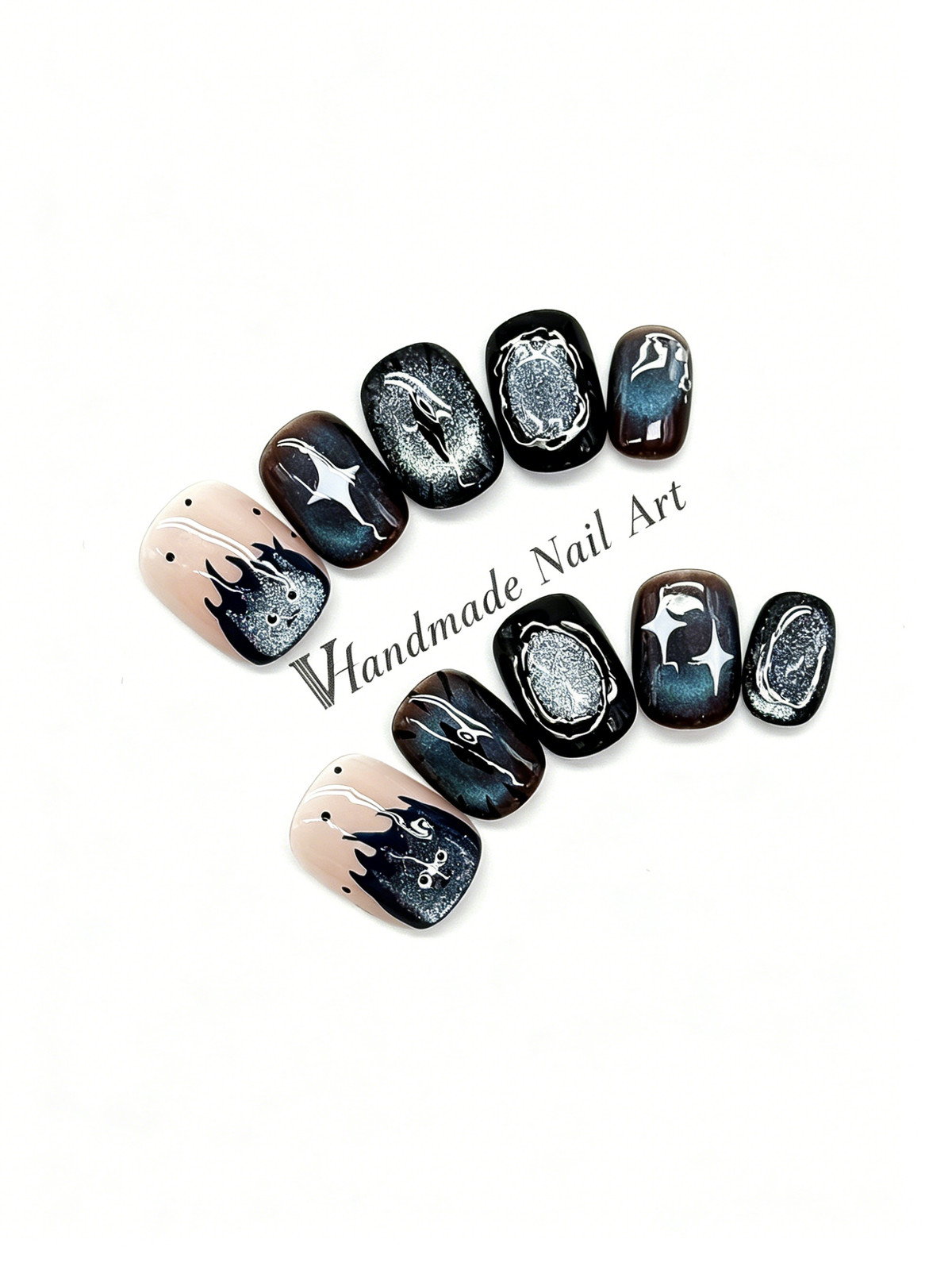 Little Monster Handmade Press On Nails, Dark Cool Style, High-end Shade-boosting