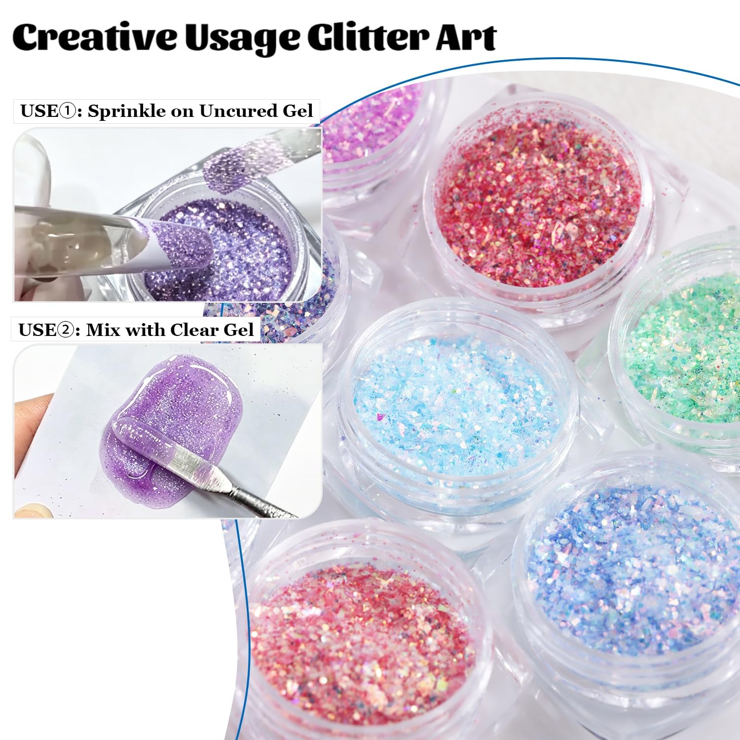 Fcozpjk Flakes for Nails, 8 Colors Summer Mermaid Nail Art Glitters Kit Blue …