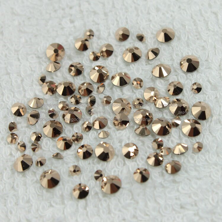 1440pcs Flat Back Gold Nail Art Decorations Crystal Glass Rhinestone SS3-SS20