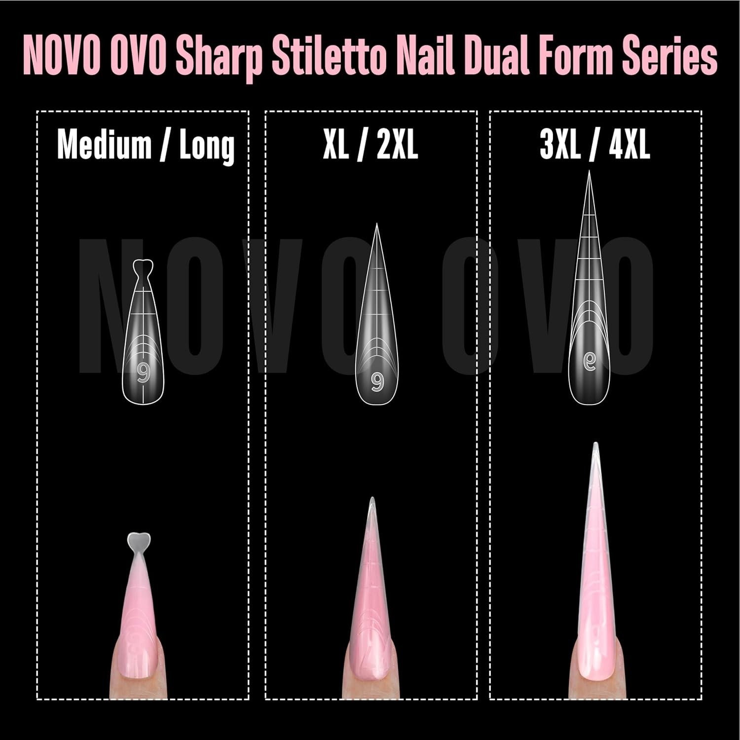NOVO OVO Stiletto Nail Forms 3XL 4XL Dual Polygel Extension 70 Pcs 14 Sizes