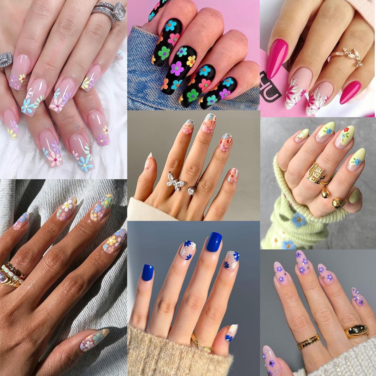 30 Sheet Flower Nail Art Stickers: Spring Summer Design 3D Self-Adhesive Dais…