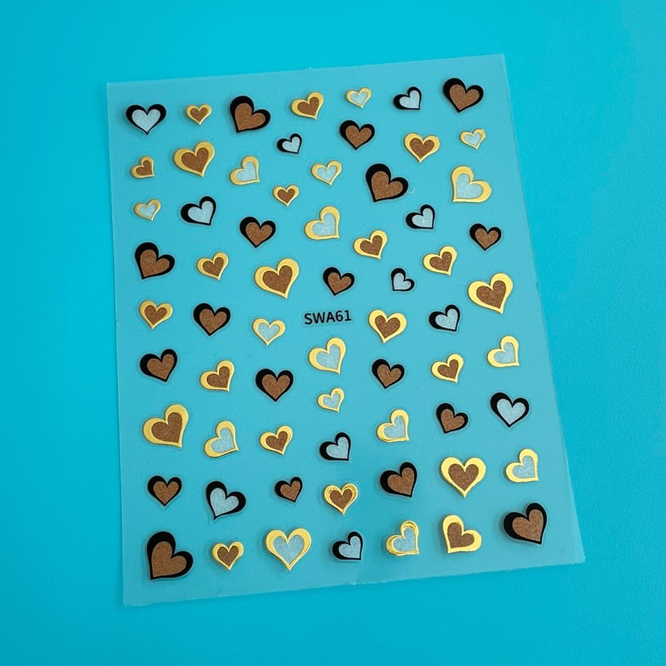 Red Hearts Nail Art Stickers Gold Heart Outline Valentine Day Purple Orange