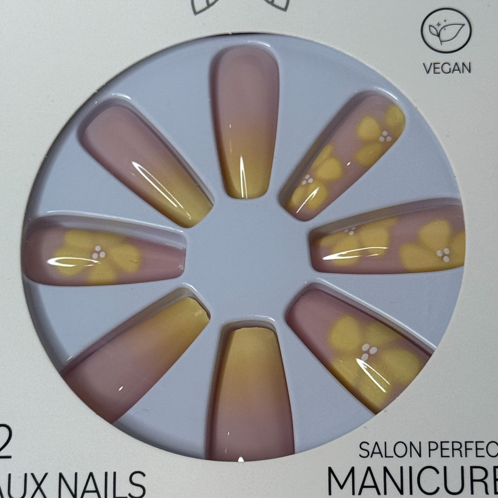 Pretty Woman Press On Nails Pink Yellow Floral Faux Nail Manicure Vegan
