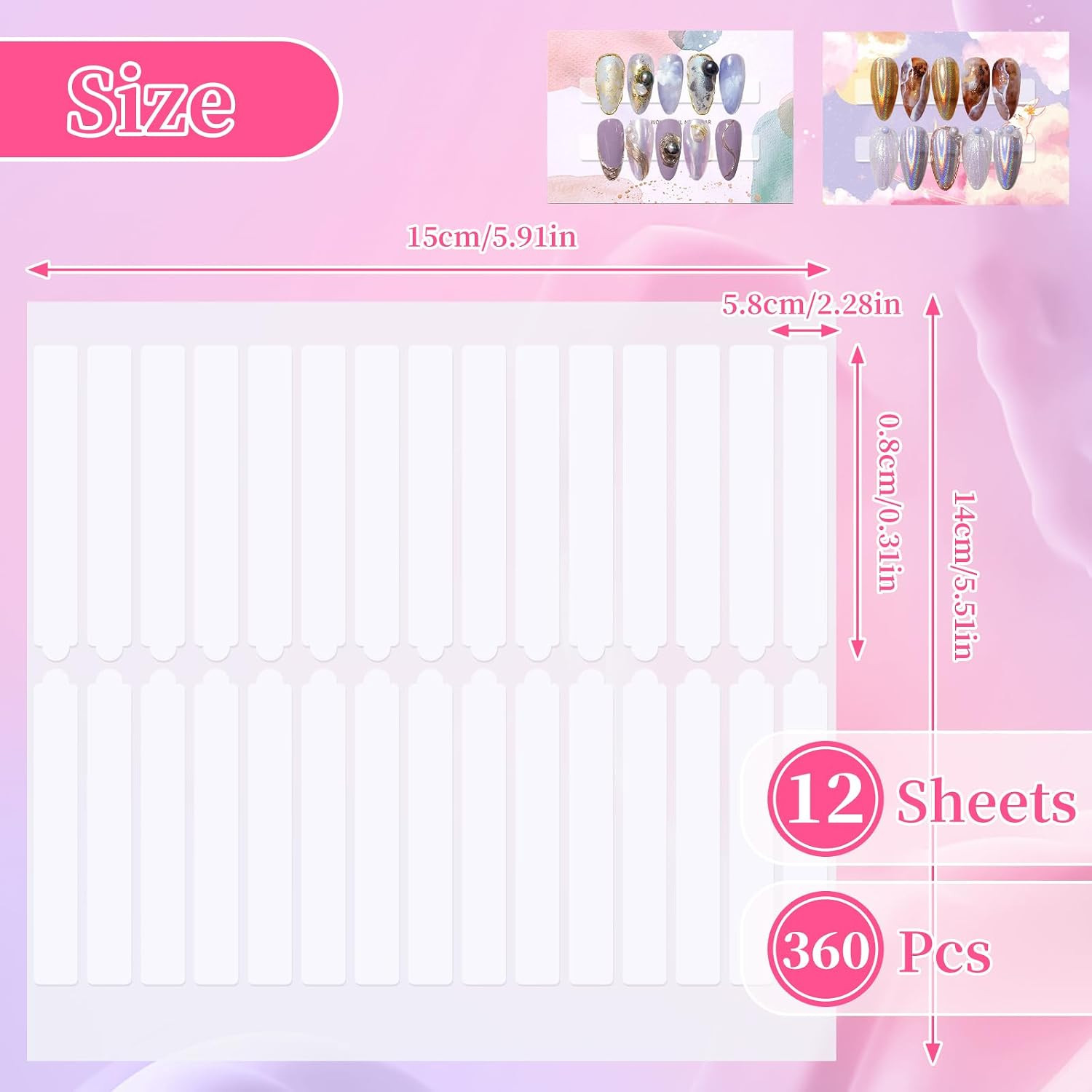 12 Sheets Double Sided Nail Tape for Press on Nails Storage, Clear Adhesive Moun