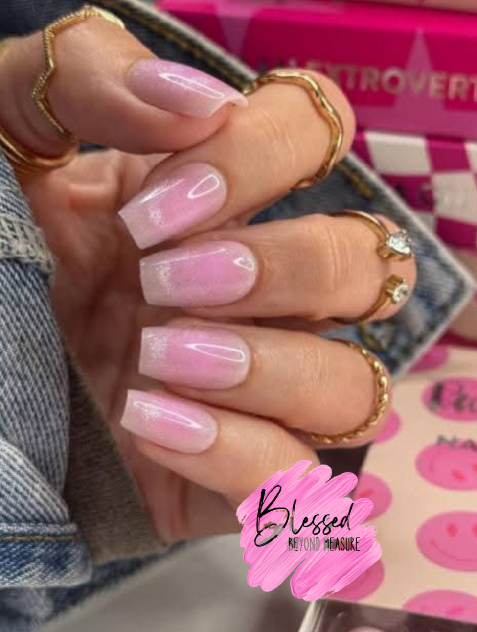 Red Aspen Press On Nails~I Like Your Smile, Sorin~ Medium~Coffin~Pink Shiny
