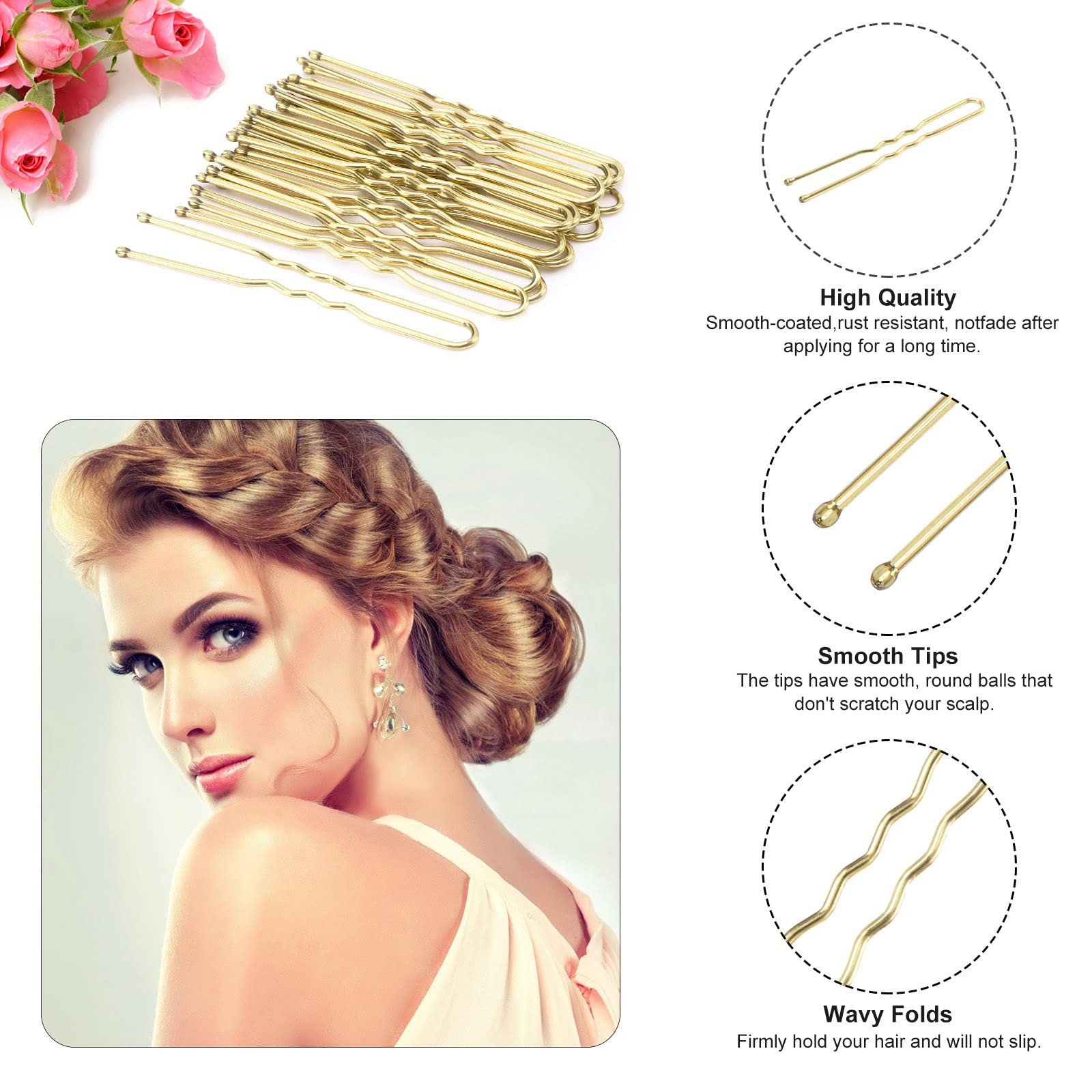 Cehony U Shaped Hair Pins, 200 Count for Women 1 (Pack of 200), Blonde