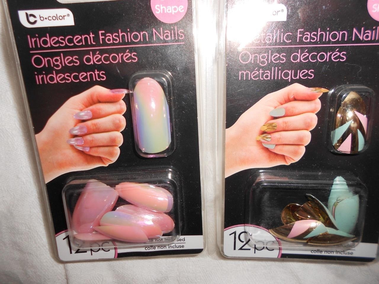 Lot 3 12pk B-Color XL Green Plaid, Iridescent & Gold Pink &Teal Fashion Nail NEW