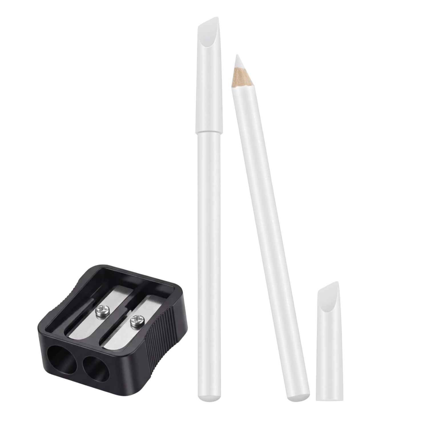 2 Pieces White Nail Pencil and Pencil Sharpener Set, 2 In1 Nail Whitening Und…
