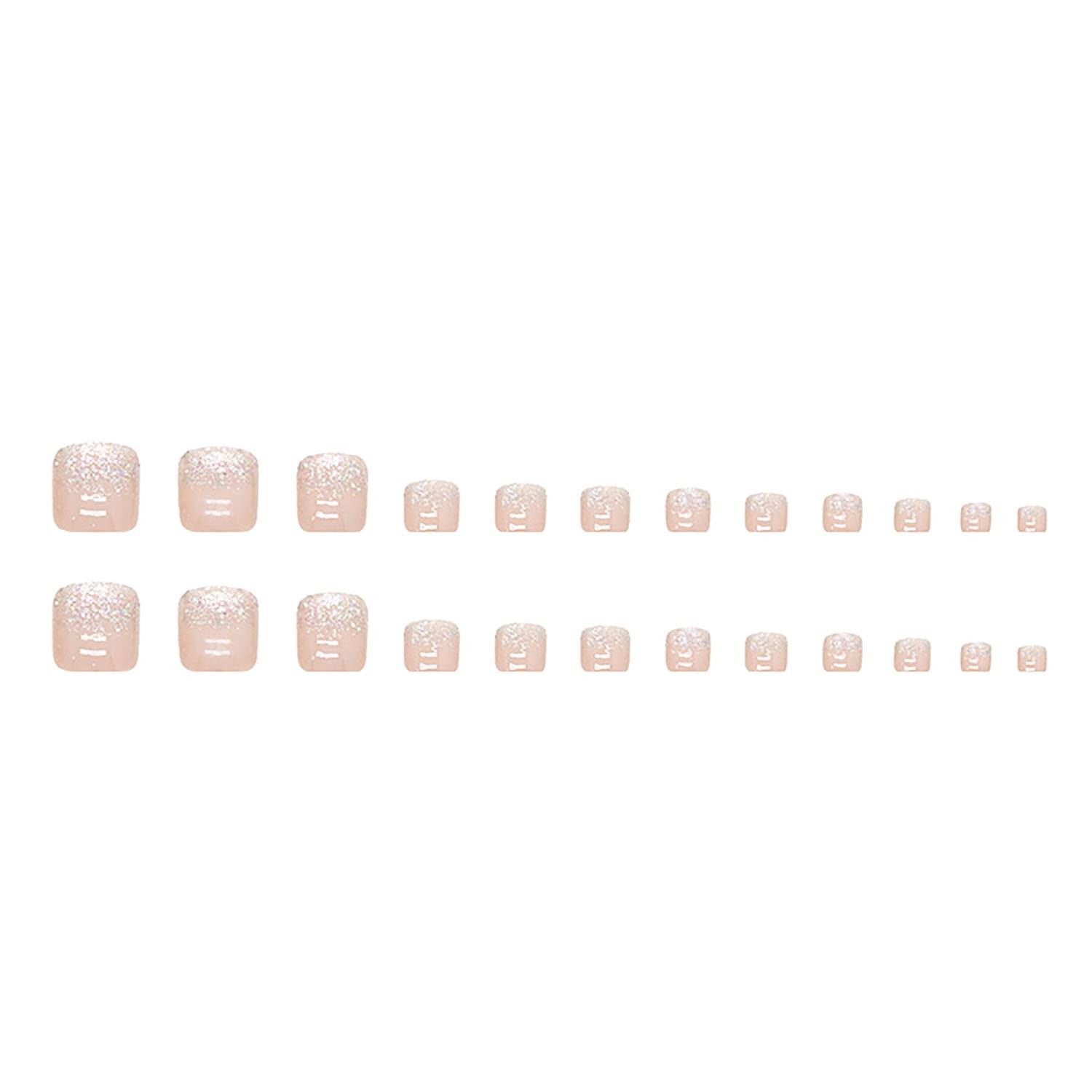 Square Fake Toenails Summer Glossy Glitter Nude French Tip Press on Toenails …