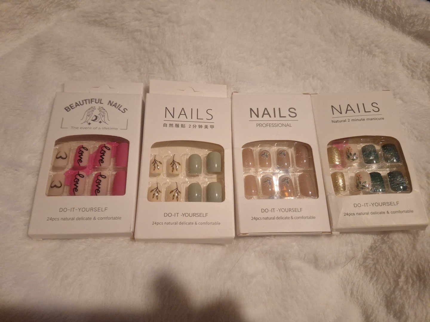 Set of 4 DIY Press On Fake Nails 24pcs Each Box Full Cover Multicolor NEW