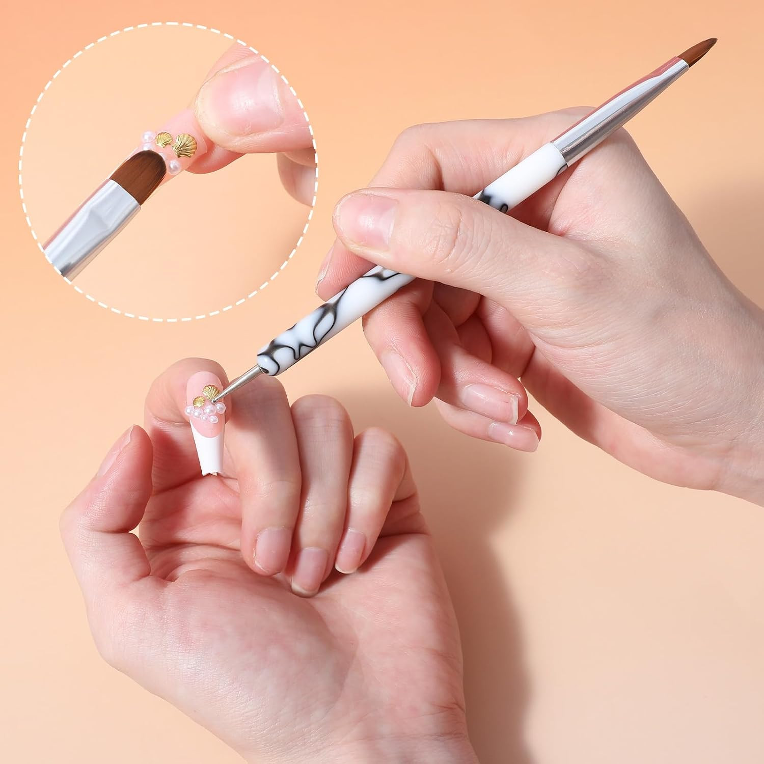 4 Pcs French Gel Nail Brushes, Double Head Acrylic Nail Art Brush with Dotting
