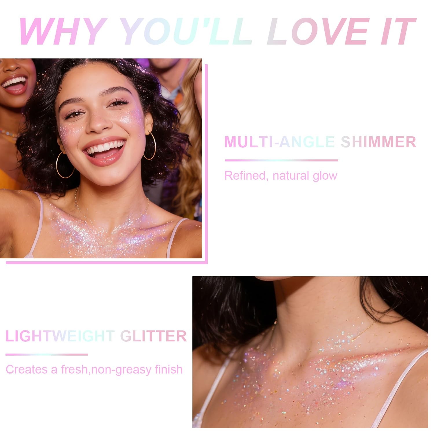 Roll-on Holographic Body Glitter Gel for Body, Hair, Face, Chameleon Color Ch…