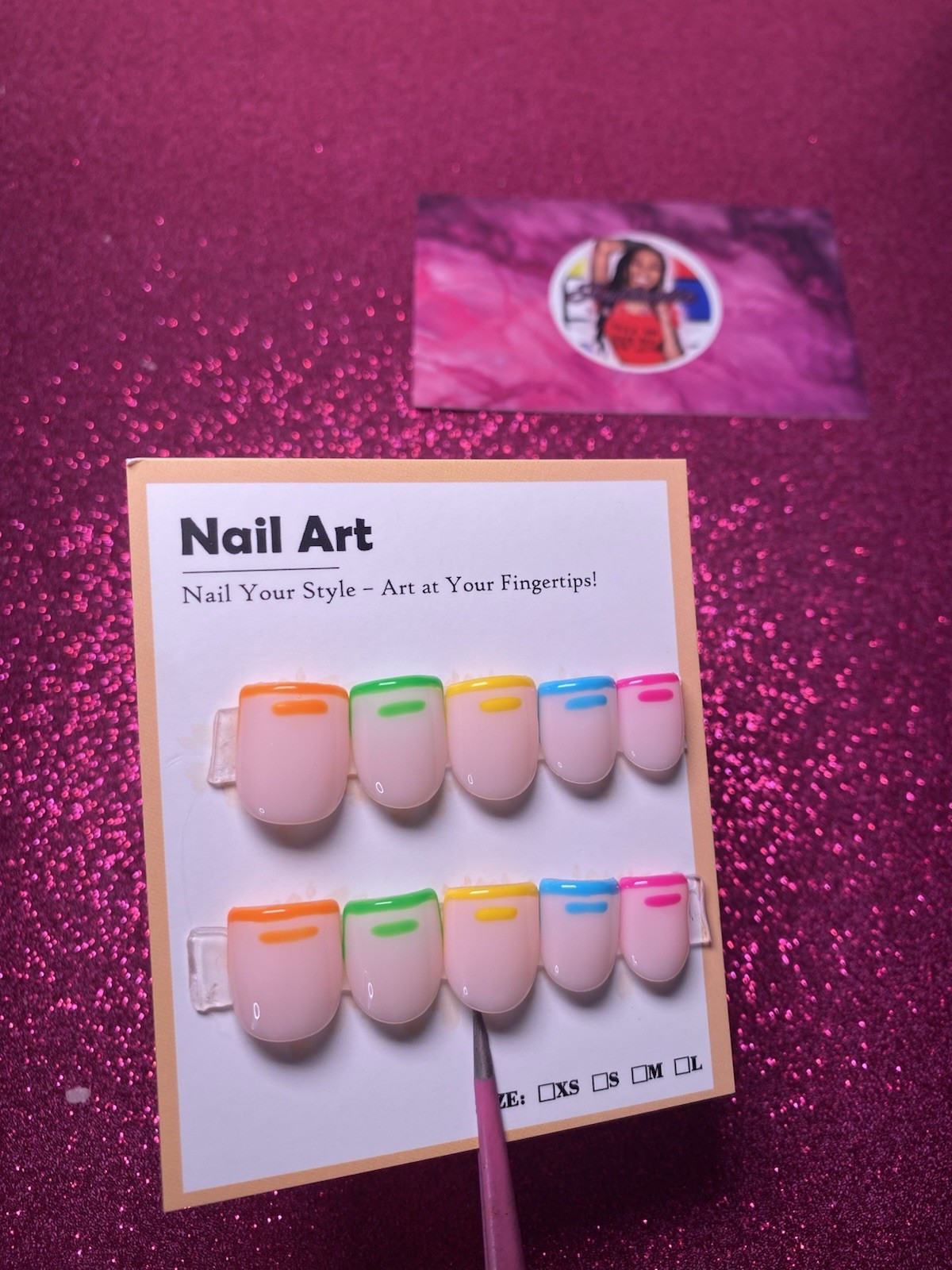 Square Press-On Nails Rainbow Shiny Multicolor Set