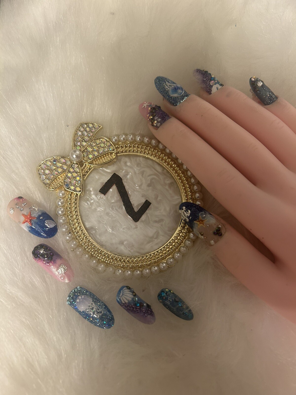 Z NAILZ! Gorgeous Set of Handmade Long Rounded Bling Beach Themed Press On Nails