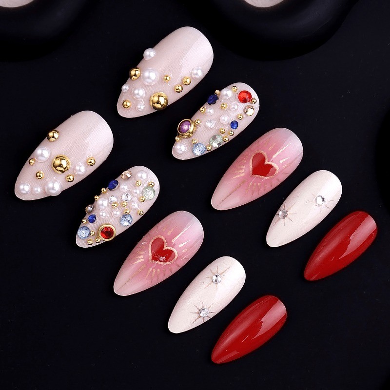 Valentine’s Day Handmade Nail 48 Pieces Long Almond, Removable Nail Art