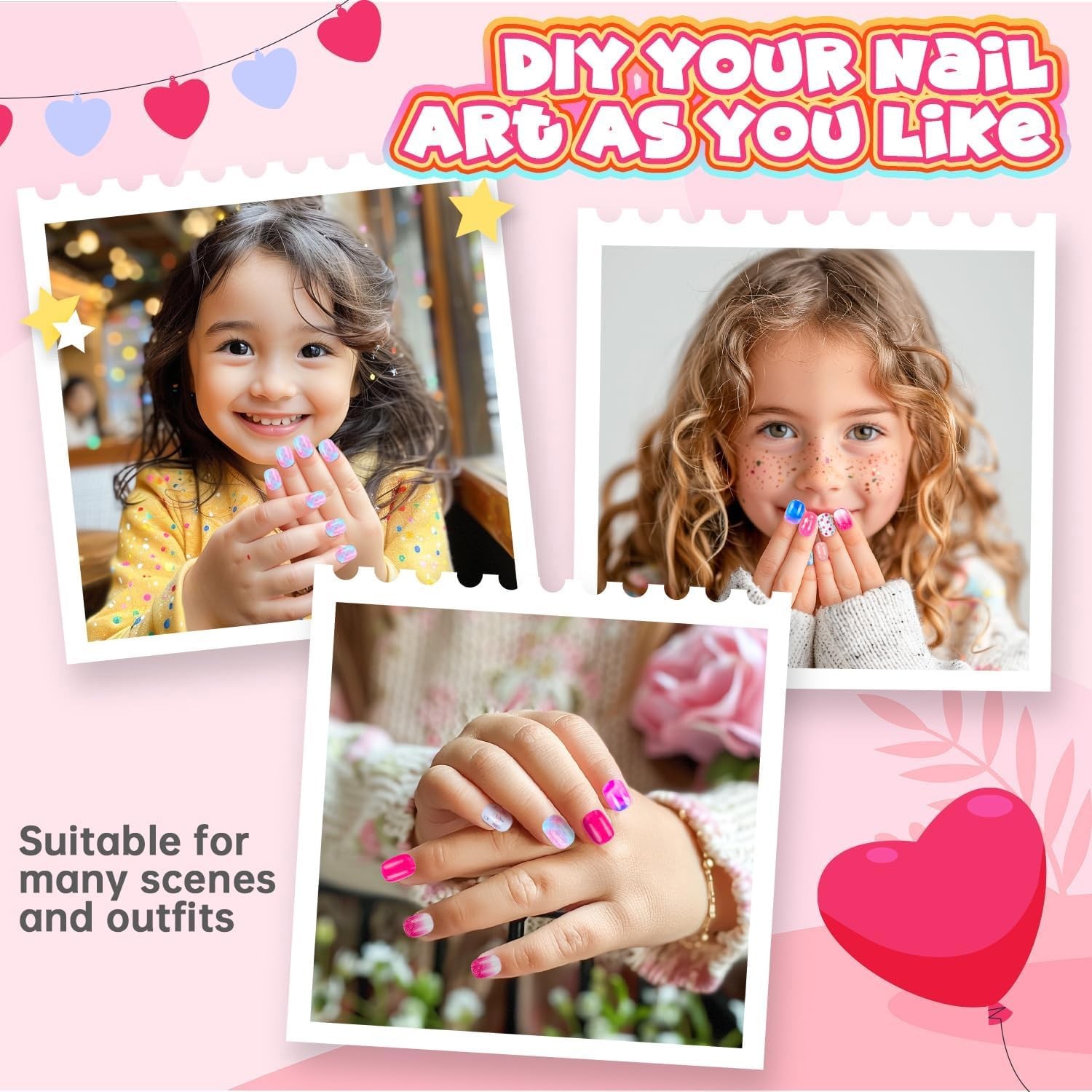 144 Pieces 6 Pack Kids Press on Nails Artificial Fake Nails for Kids Girls Pr…