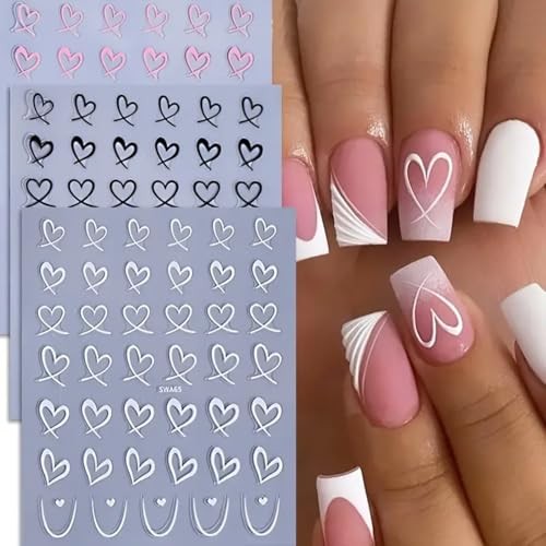 6Pcs Heart Nail Art Stickers Decals, Valentine’s Day Heart Valentines Style-4