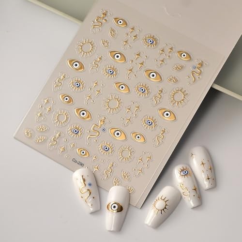 Gold Evil Eye Nail Art Stickers 3D Gold Nail Stickers Star Snake Nail Style-12