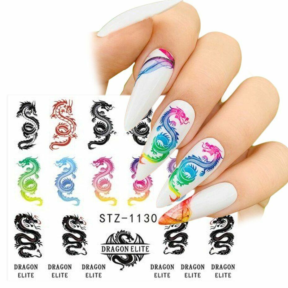 Nail Art Water Decals Transfers Dragon Mona Goth Gothic Zodiac Snakes Rose NS41
