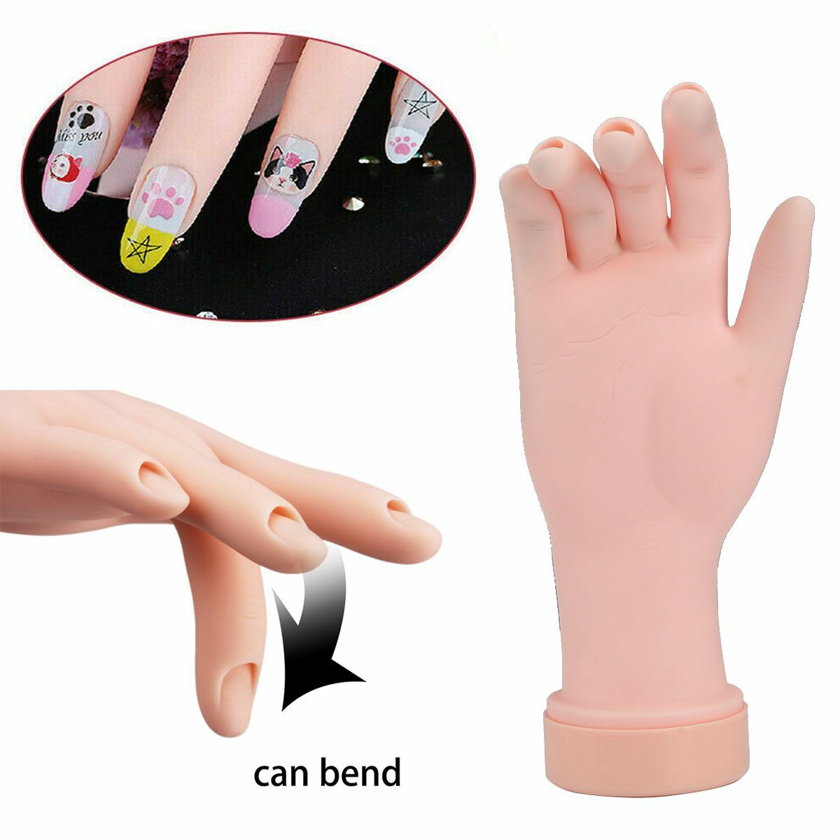 Flexible Practice Training Fake Hand Model Display & 100Pcs Full False Nail Tips