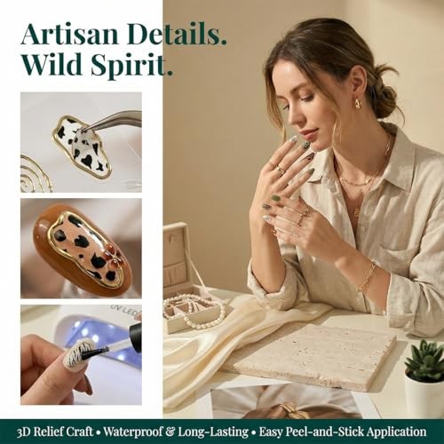 Leopard Print Nail Stickers – 3D Gold Embossed Nail Decals, Self Style4
