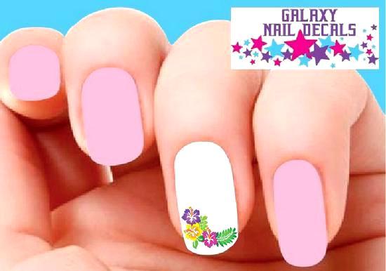 Waterslide Flowers Nail Decals – Set of 20 Colorful Hawaiian Hibiscus Corner