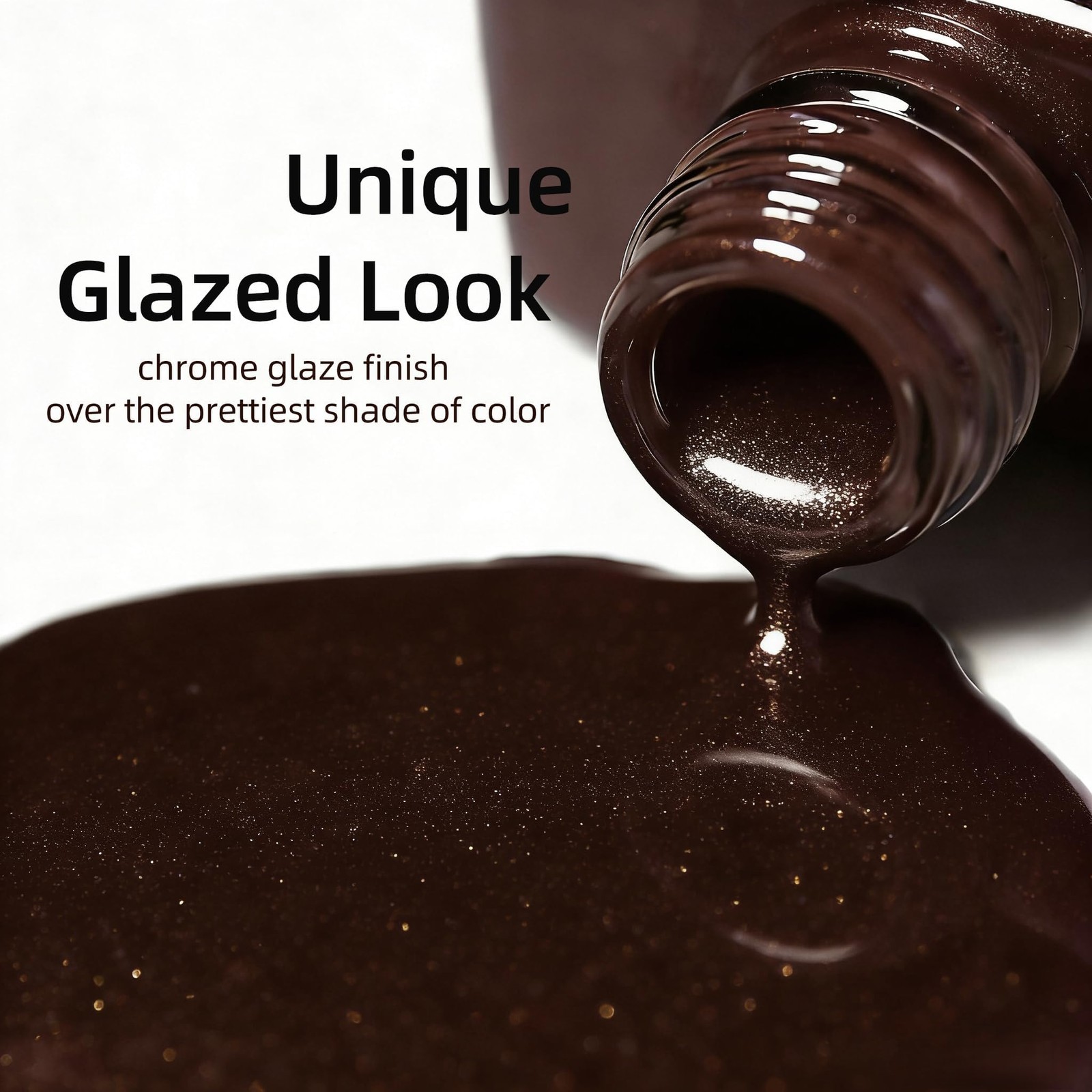 KQueenest Chrome Press On Nails Short Oval, 32 Pcs Glazed Coffee Brown Fake N…