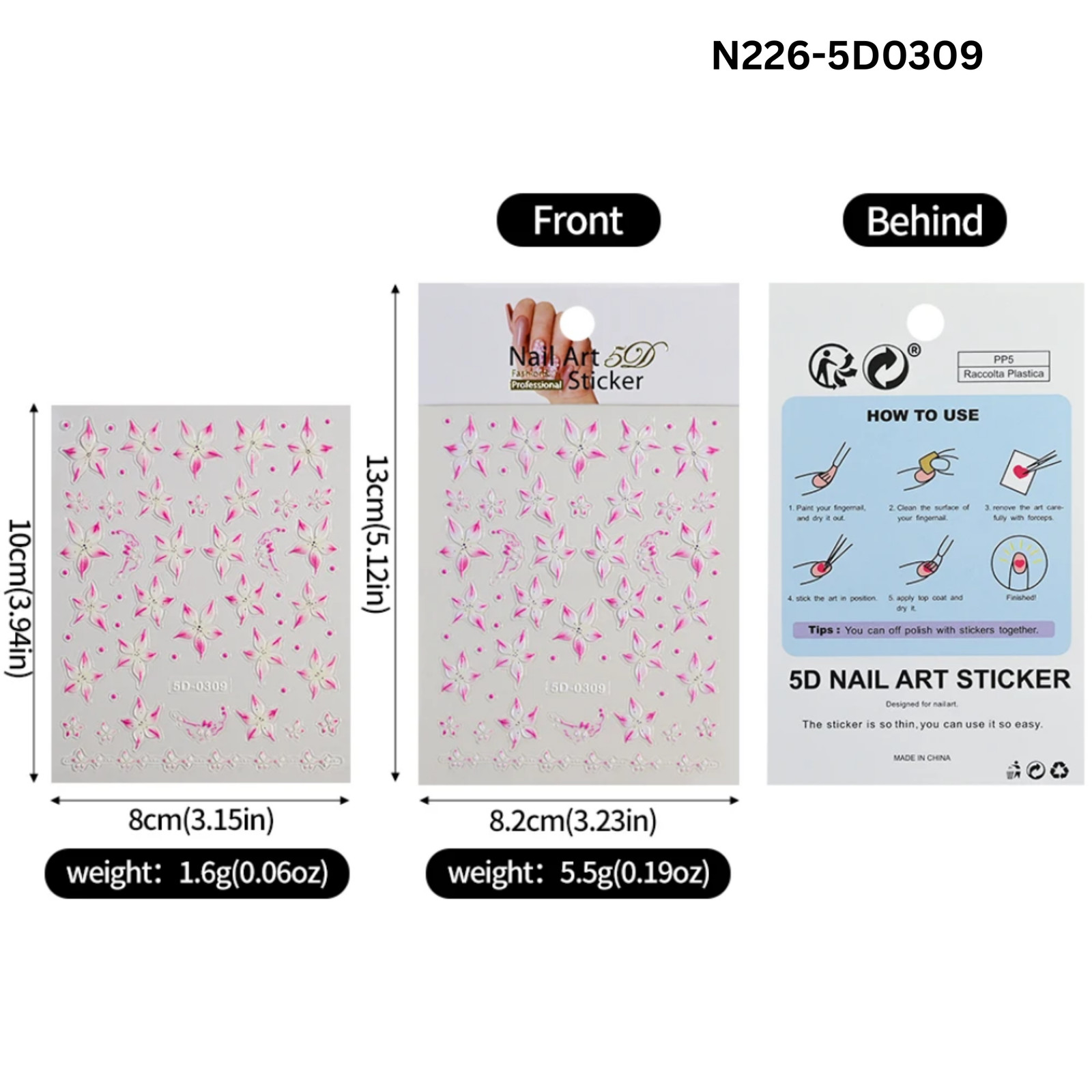5D Acrylic Embossed Nail Art Stickers – Colorful Flower & Petal Designs – Ultra