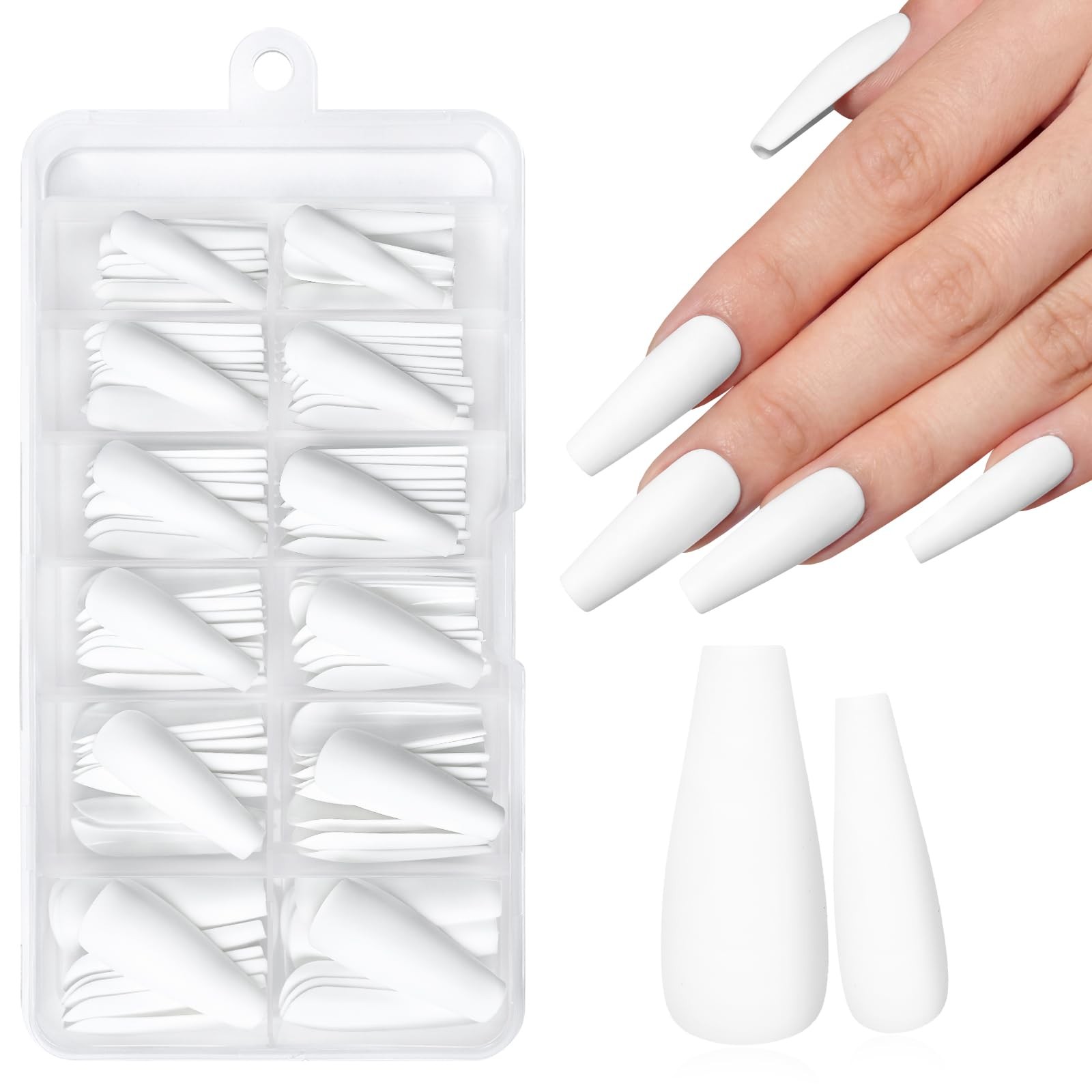 120pcs White Matte Press on Nails Long Coffin Press on Nail with Glue and Jel…