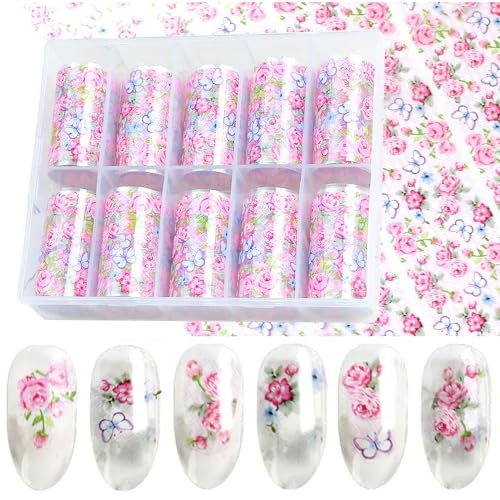 10 Rolls Flower Nail Foil Holographic Nail Art Foil Nail Transfer Foil Paper