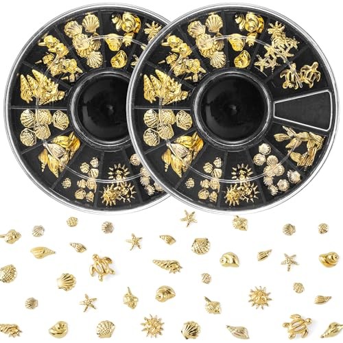 Pndeyo Ocean Nail Charms Nail Art Stickers 2 Disc, Beach 2 Disc Gold-a Style